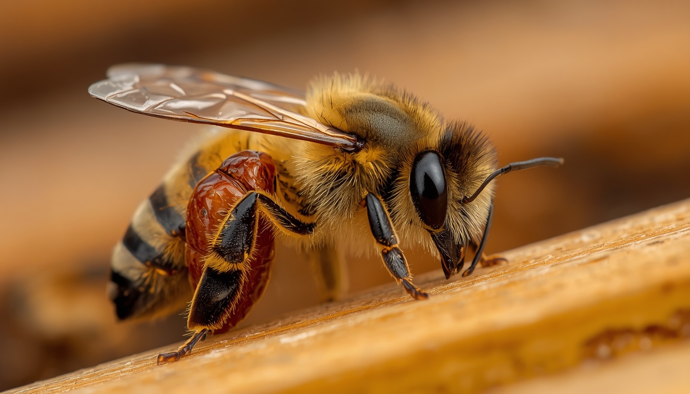 نمای نزدیک زنبور عسل و کنه واروآ (Varroa on Honeybee)